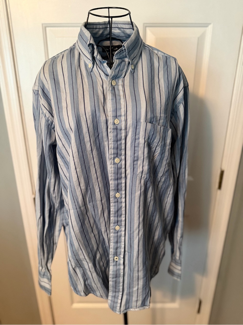 Nautica Light Blue & Navy Vertical Stripe Button-Down Shirt